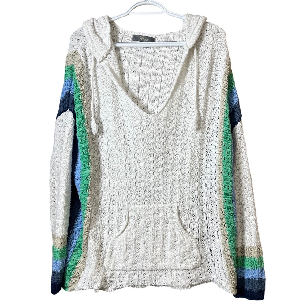 Natural‎ Reflections Beachy Baja Open Weave Hoodie Sweater Size XL Cotton
